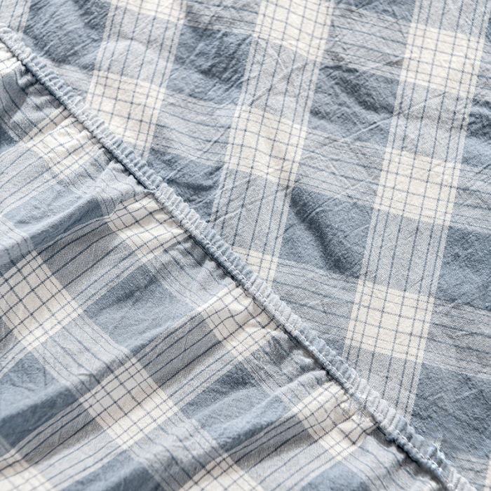 91家纺网 家纺一手货源 找家纺 久典 2022新款色织全棉水洗棉单品床笠 清雅蓝