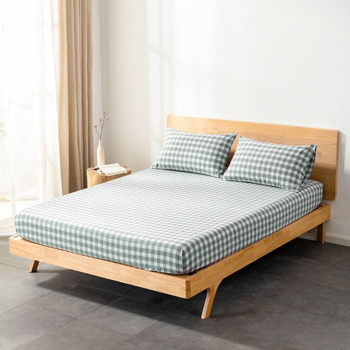 91家纺网 家纺一手货源 找家纺 久典 2022新款色织全棉水洗棉单品床笠 清雅绿