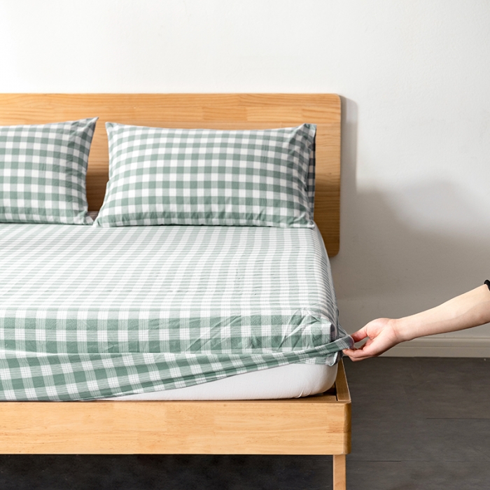 91家纺网 家纺一手货源 找家纺 久典 2022新款色织全棉水洗棉单品床笠 清雅绿