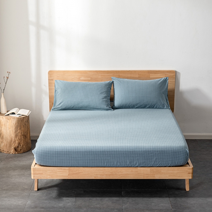 91家纺网 家纺一手货源 找家纺 久典 2022新款色织全棉水洗棉单品床笠 雾兰格