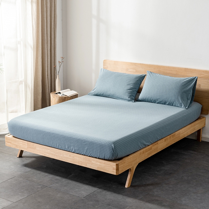 91家纺网 家纺一手货源 找家纺 久典 2022新款色织全棉水洗棉单品床笠 雾兰格