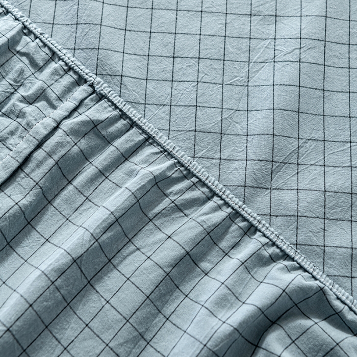 91家纺网 家纺一手货源 找家纺 久典 2022新款色织全棉水洗棉单品床笠 雾兰格