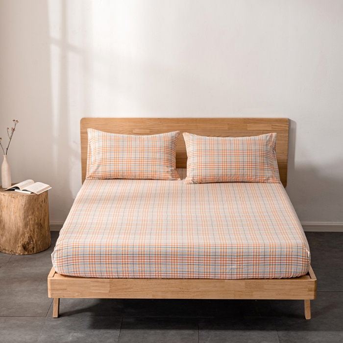 91家纺网 家纺一手货源 找家纺 久典 2022新款色织全棉水洗棉单品床笠 夏日桔