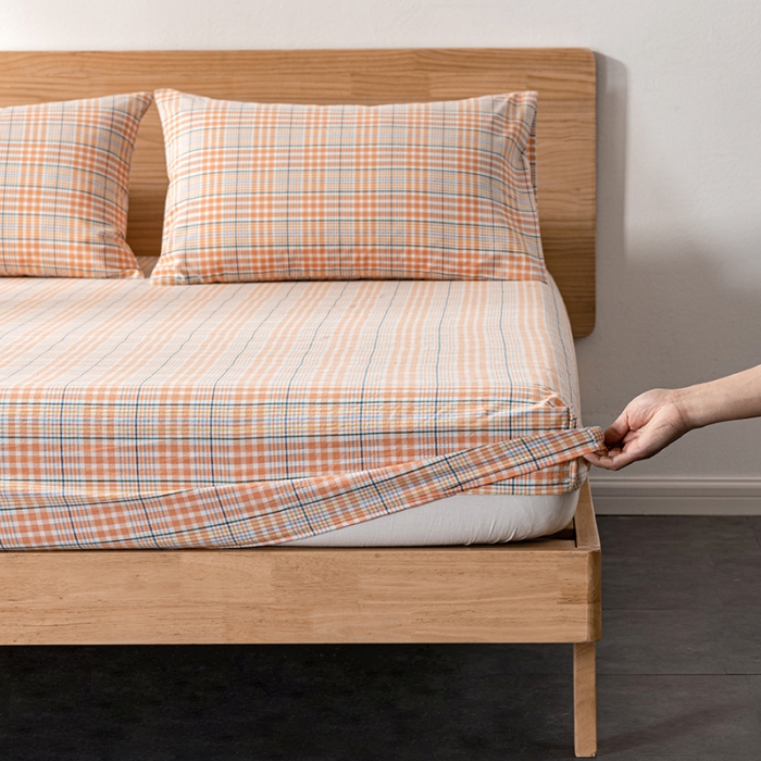 91家纺网 家纺一手货源 找家纺 久典 2022新款色织全棉水洗棉单品床笠 夏日桔