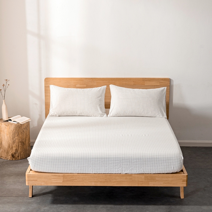 91家纺网 家纺一手货源 找家纺 久典 2022新款色织全棉水洗棉单品床笠 小白格