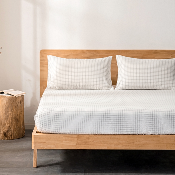 91家纺网 家纺一手货源 找家纺 久典 2022新款色织全棉水洗棉单品床笠 小白格