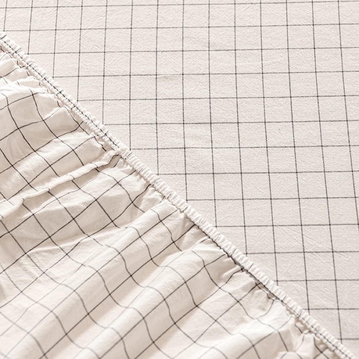 91家纺网 家纺一手货源 找家纺 久典 2022新款色织全棉水洗棉单品床笠 小白格