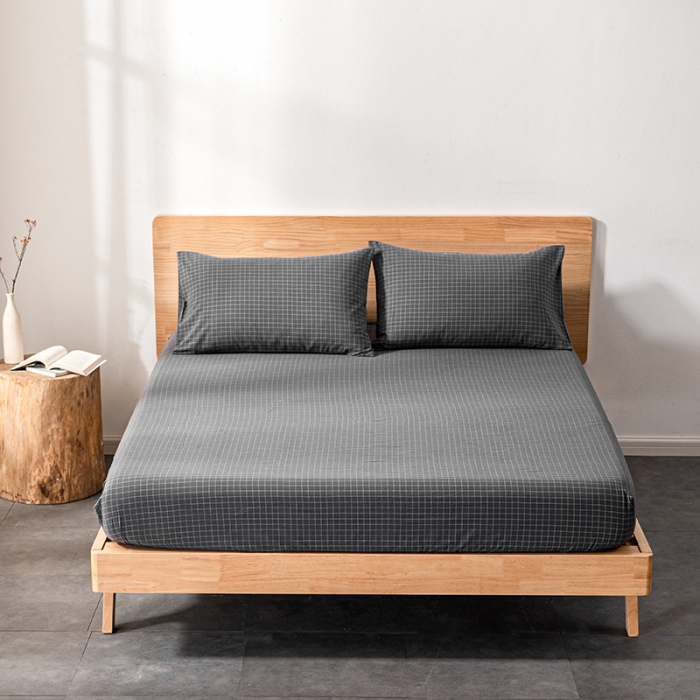 91家纺网 家纺一手货源 找家纺 久典 2022新款色织全棉水洗棉单品床笠 小灰格