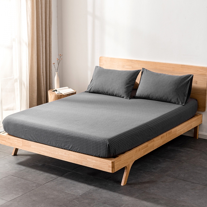 91家纺网 家纺一手货源 找家纺 久典 2022新款色织全棉水洗棉单品床笠 小灰格