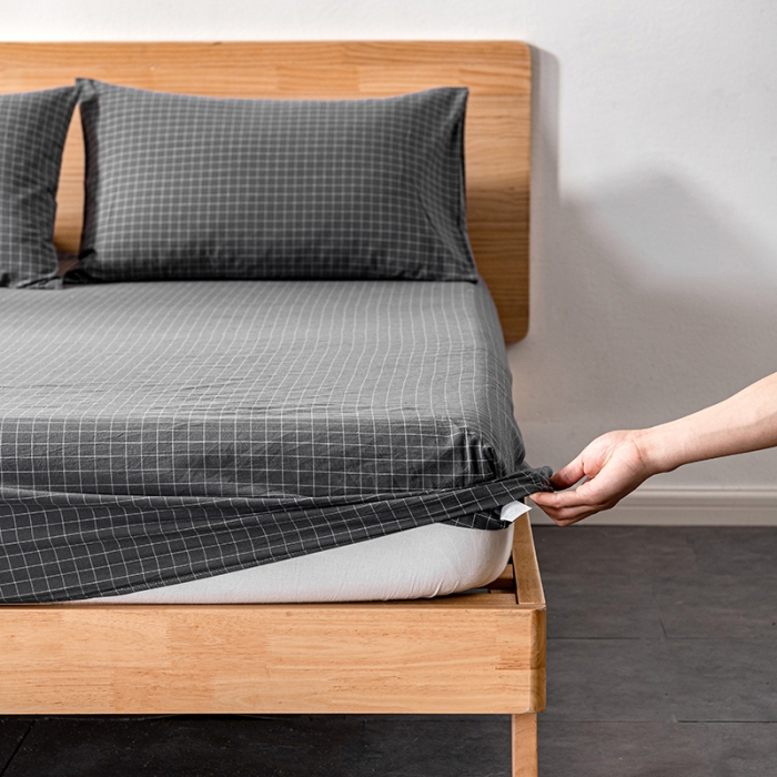 91家纺网 家纺一手货源 找家纺 久典 2022新款色织全棉水洗棉单品床笠 小灰格