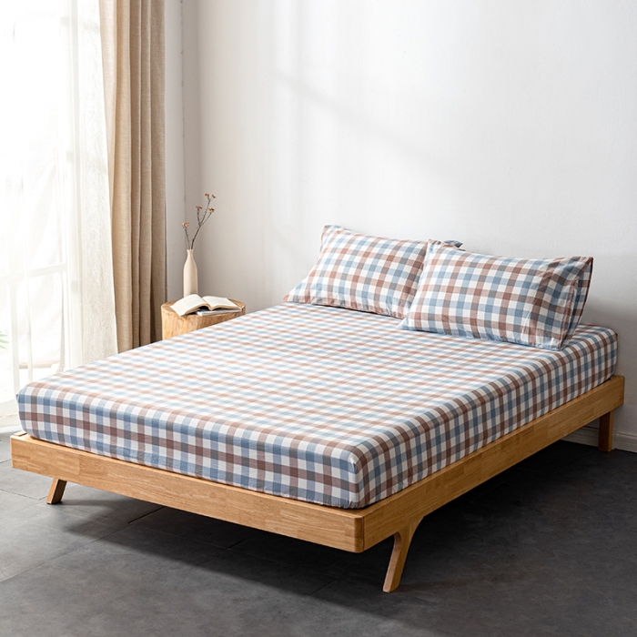 91家纺网 家纺一手货源 找家纺 久典 2022新款色织全棉水洗棉单品床笠 中格兰