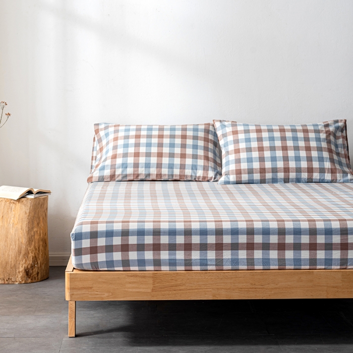 91家纺网 家纺一手货源 找家纺 久典 2022新款色织全棉水洗棉单品床笠 中格兰