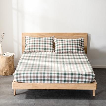 久典 2022新款色织全棉水洗棉单品床笠 中格绿