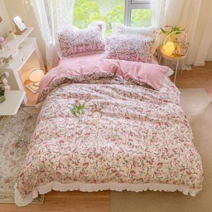 91家纺网 家纺一手货源 找家纺 （总）琪格格纺织 2022新款水洗棉蕾丝边四件套