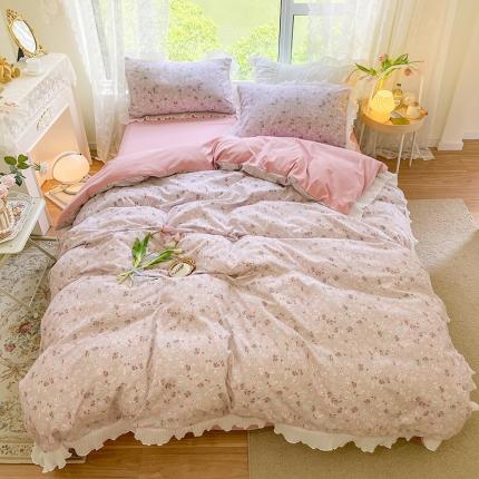 91家纺网 家纺一手货源 找家纺 （总）琪格格纺织 2022新款水洗棉蕾丝边四件套