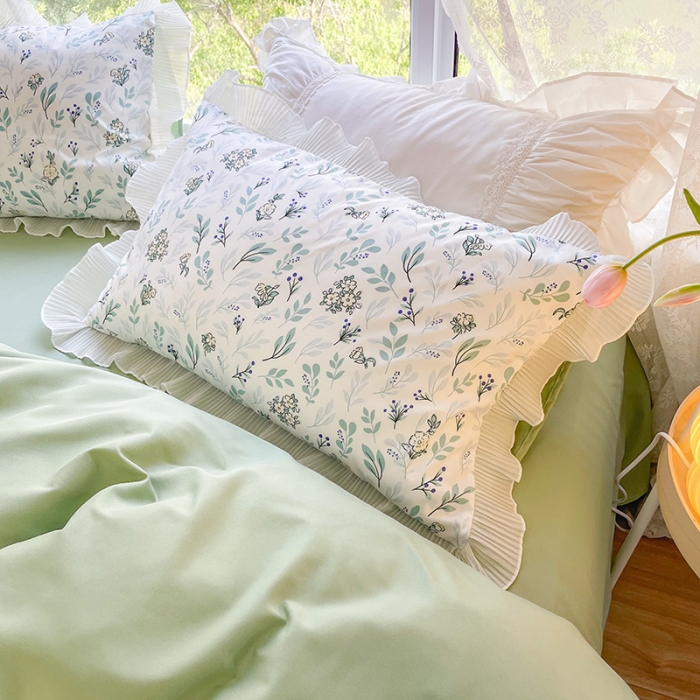 91家纺网 家纺一手货源 找家纺 琪格格纺织 2022新款水洗棉蕾丝边四件套 春意