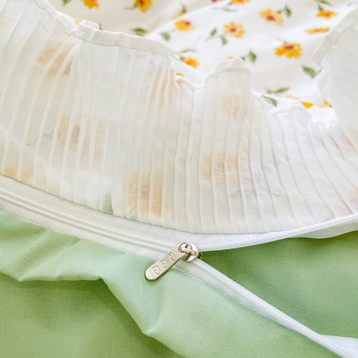 91家纺网 家纺一手货源 找家纺 琪格格纺织 2022新款水洗棉蕾丝边四件套 浅夏