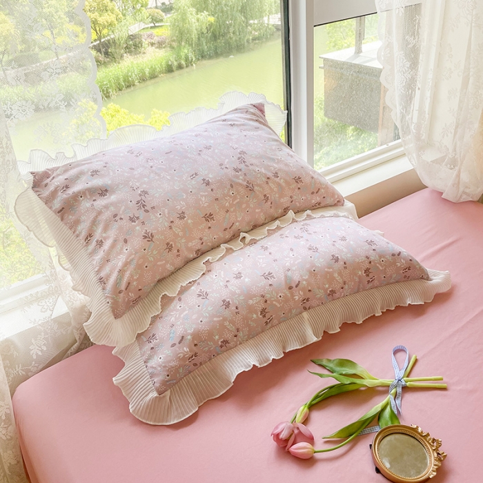 91家纺网 家纺一手货源 找家纺 琪格格纺织 2022新款水洗棉蕾丝边四件套 素雅