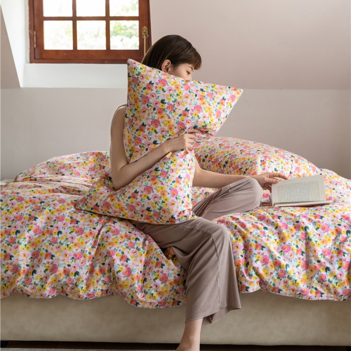 91家纺网 家纺一手货源 找家纺 棉眠 2021新款全棉13070四件套 山茶粉