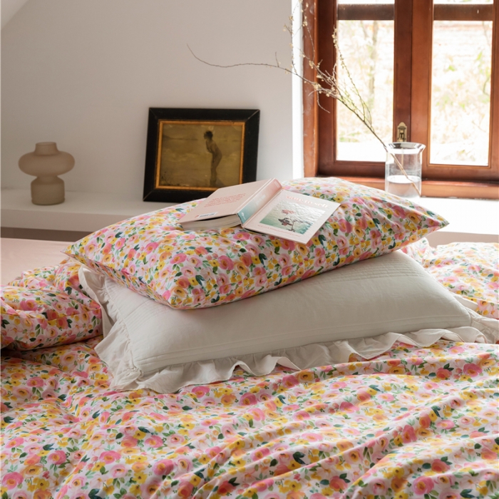 91家纺网 家纺一手货源 找家纺 棉眠 2021新款全棉13070四件套 山茶粉