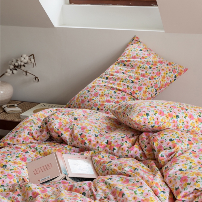 91家纺网 家纺一手货源 找家纺 棉眠 2021新款全棉13070四件套 山茶粉