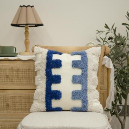 用心 2021新款簇绒抱枕套 蓝色长绒