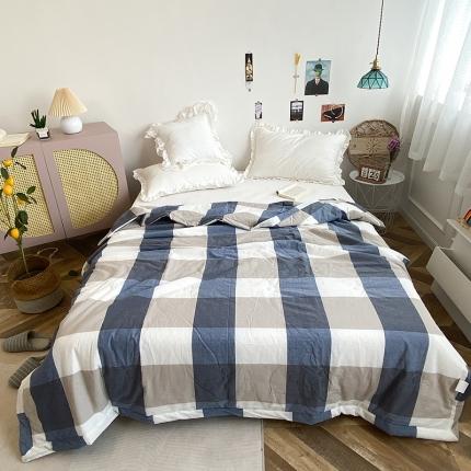 91家纺网 家纺一手货源 找家纺 珺柔家纺 2021新款全棉色织水洗棉夏被 蓝大格