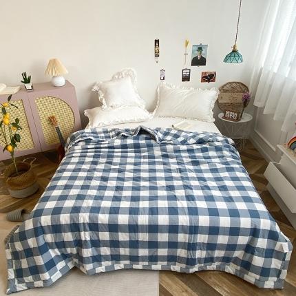 91家纺网 家纺一手货源 找家纺 珺柔家纺 2021新款全棉色织水洗棉夏被 蓝中格