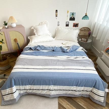 91家纺网 家纺一手货源 找家纺 珺柔家纺 2021新款全棉色织水洗棉夏被 梨云蓝灰