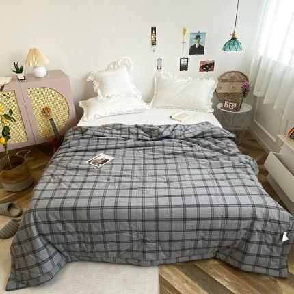 91家纺网 家纺一手货源 找家纺 珺柔家纺 2021新款全棉色织水洗棉夏被 蔬影灰