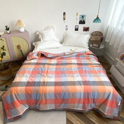 91家纺网 家纺一手货源 找家纺 珺柔家纺 2021新款全棉色织水洗棉夏被 心动桔