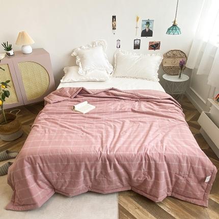 珺柔家纺 2021新款全棉色织水洗棉夏被 布丁大格粉