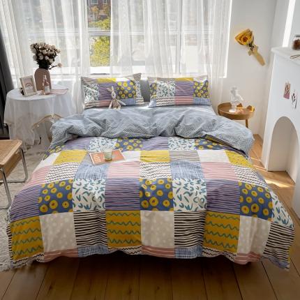 91家纺网 家纺一手货源 找家纺 （总）感遇 2021新款全棉格子系列四件套