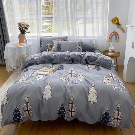 91家纺网 家纺一手货源 找家纺 感遇 2021新款全棉格子系列四件套 黑森林