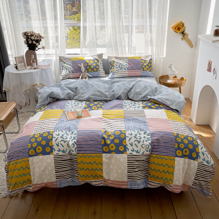 91家纺网 家纺一手货源 找家纺 感遇 2021新款全棉格子系列四件套 波西格子