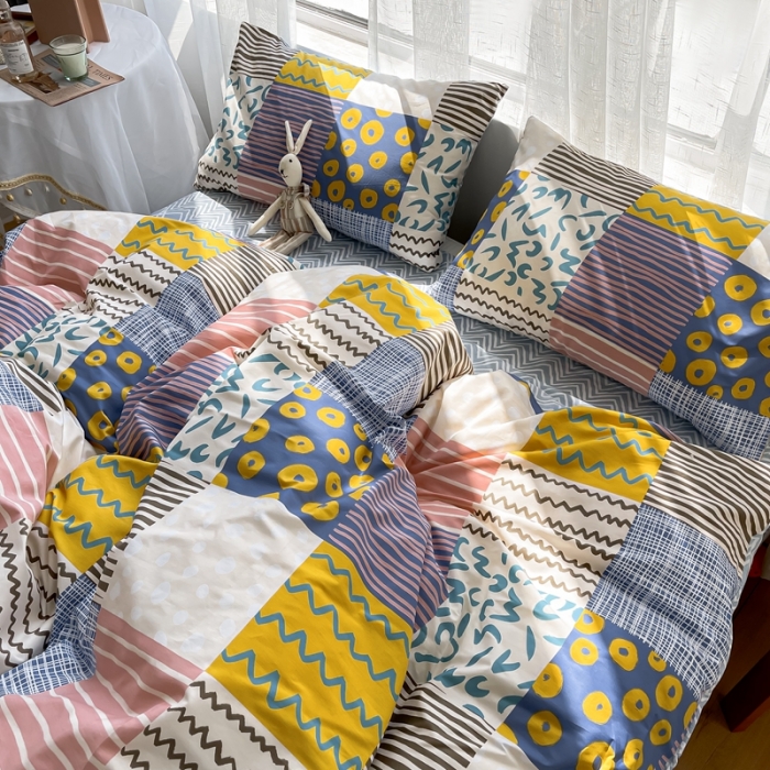 91家纺网 家纺一手货源 找家纺 感遇 2021新款全棉格子系列四件套 波西格子