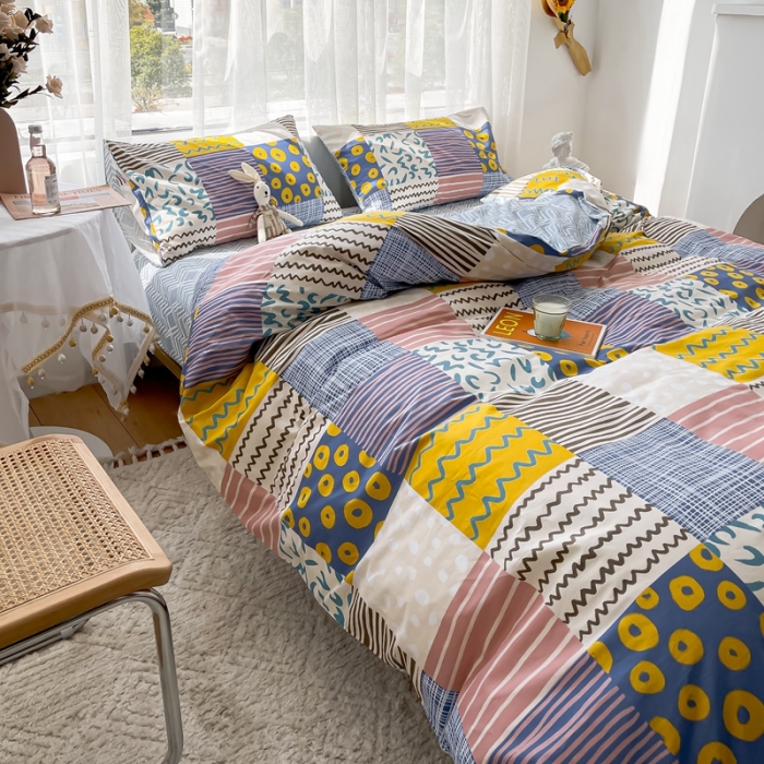 91家纺网 家纺一手货源 找家纺 感遇 2021新款全棉格子系列四件套 波西格子