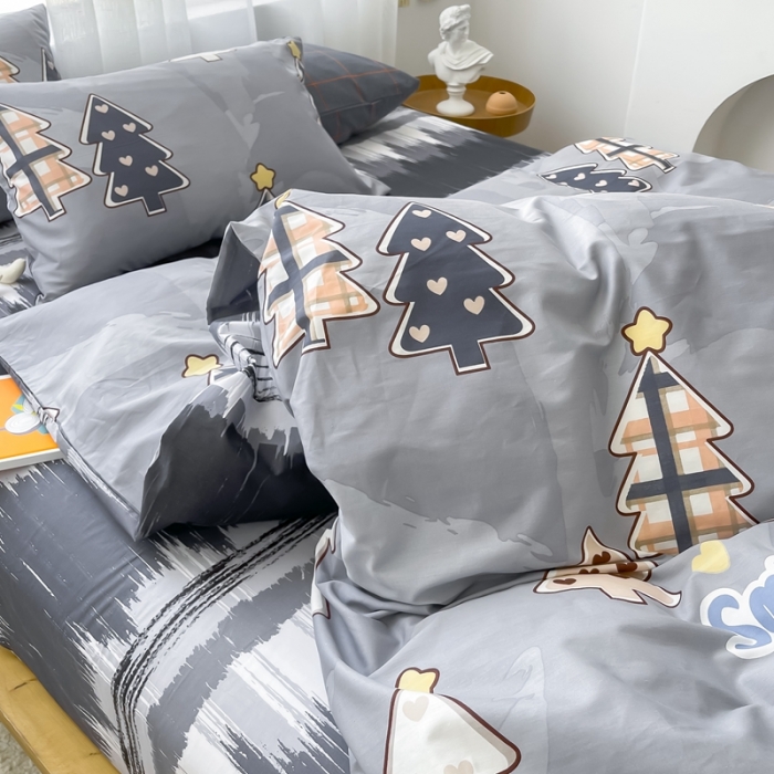 91家纺网 家纺一手货源 找家纺 感遇 2021新款全棉格子系列四件套 黑森林