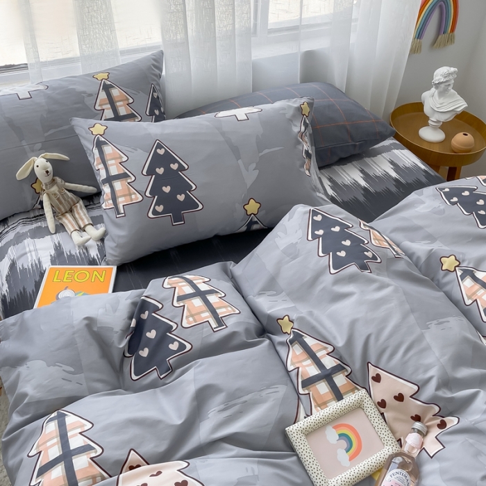 91家纺网 家纺一手货源 找家纺 感遇 2021新款全棉格子系列四件套 黑森林