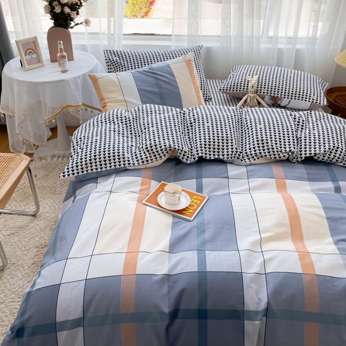 91家纺网 家纺一手货源 找家纺 感遇 2021新款全棉格子系列四件套 摩登