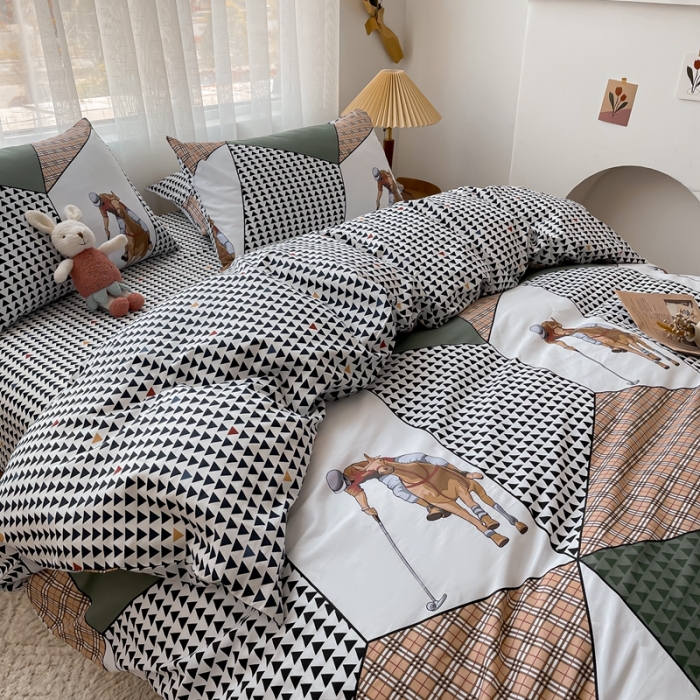 91家纺网 家纺一手货源 找家纺 感遇 2021新款全棉格子系列四件套 骑士