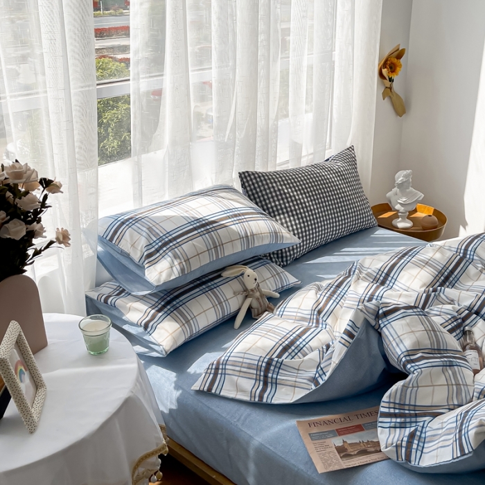 91家纺网 家纺一手货源 找家纺 感遇 2021新款全棉格子系列四件套 悉尼