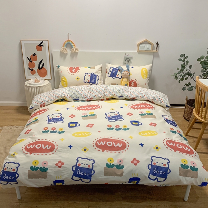 91家纺网 家纺一手货源 找家纺 简宜家居 2021新款全棉小清新四件套 wowbear