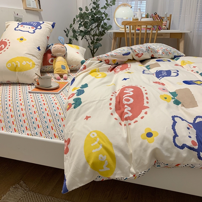 91家纺网 家纺一手货源 找家纺 简宜家居 2021新款全棉小清新四件套 wowbear