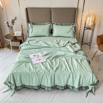 91家纺网 家纺一手货源 找家纺 金米诺 2022新款纯色夏被四件套 橄榄绿