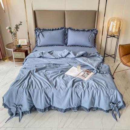 91家纺网 家纺一手货源 找家纺 金米诺 2022新款纯色夏被四件套 景泰蓝