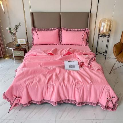 91家纺网 家纺一手货源 找家纺 金米诺 2022新款纯色夏被四件套 藕荷玉