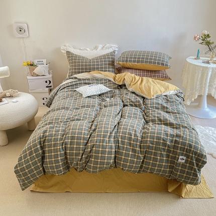 91家纺网 家纺一手货源 找家纺 （总）洋铭区 2021新款水洗棉格子四件套