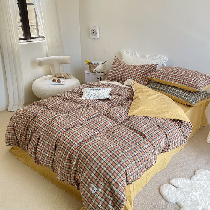 91家纺网 家纺一手货源 找家纺 （总）洋铭区 2021新款水洗棉格子四件套