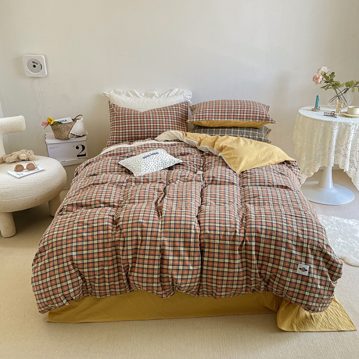 91家纺网 家纺一手货源 找家纺 （总）洋铭区 2021新款水洗棉格子四件套